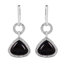 14KT White Gold Onyx and Diamond Earrings - #2115