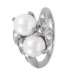 14KT White Gold Pearl and Diamond Ring - #1111