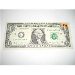 2009 SERIES EXTRA RARE *SAME 6 DIGITS SERIAL DIGITS* $1.00 SERIAL # *L44444046. NICE US DOLLAR*!! DO