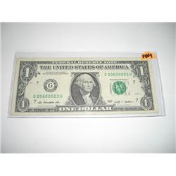 2009 SERIES EXTRA RARE LOW # *SAME 6 DIGITS SERIAL DIGITS* $1.00 SERIAL # *G00600003H. NICE US DOLLA