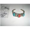 Image 1 : SILVER CUFF BRACELET WITH TURQUIOSE & RED CORAL STONES-VERY BEAUTIFUL DESIGN-CUFF BRACELET HAS 3 LAR