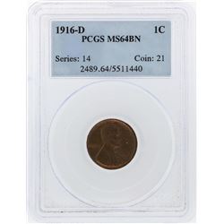 1916-D Lincoln Wheat Penny PCGS Graded MS64BN