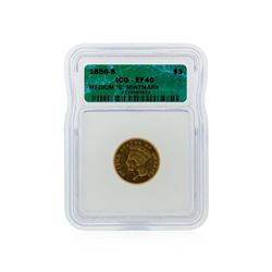 1856-S $3 Indian Head Princess Gold Coin ICG Graded EF40