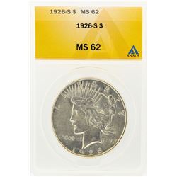 1926-S $1 Peace Silver Dollar ANACS Graded MS62