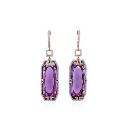14KT Rose Gold 37.70ctw Amethyst and Diamond Dangle Earrings