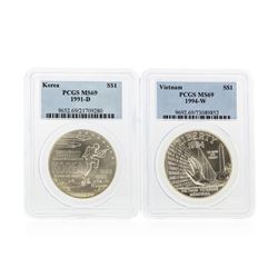 1991-D Korea & 1994-W Vietnam $1 Silver Coins PCGS MS69
