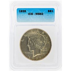 1928 $1 Peace Silver Dollar ICG Graded MS62