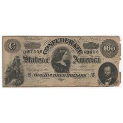 1864 $100 The Confederate States of America Note