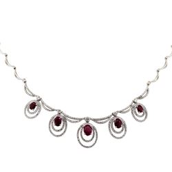 14KT White Gold 4.85ctw Ruby and Diamond Necklace