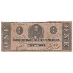 1862 $1 Confederate States of America Note