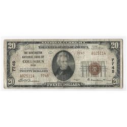 1929 $20 National Currency The Huntington National Bank of Columbus