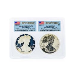Set of 2012-S $1 American Silver Eagles PCGS PR69DCAM & PR69 Reverse Proof Coins