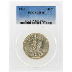 1945 Walking Liberty Half Dollar Coin PCGS MS65