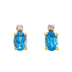 14KT Yellow Gold Blue Topaz and Diamond Earrings