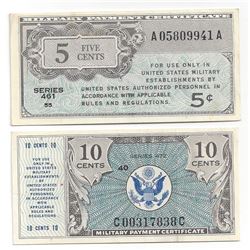 Lot of (2) Military Payment Certificate Notes CU