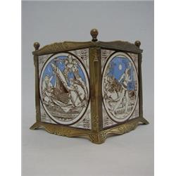 A SET OF FOUR MINTONS ART POTTERY TILES, late 19th Century, designed by John Moyr-Smith, transfer...