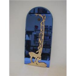 AN ART DECO BLUE TINTED GLASS MIRROR, 1930's, applied stylized castings of two does beneath a tre...