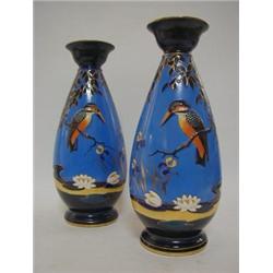 A PAIR OF FALCON 'GLENDOZA' BALUSTER VASES, first half of the 20th Century, Kingfisher on a branc...