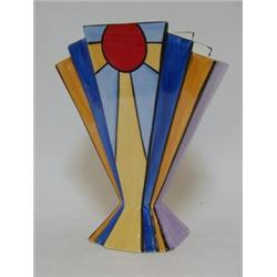 A BRIAN WOOD ART DECO STYLE VASE, of stepped, tapered form, 'New York' pattern, signature to base...