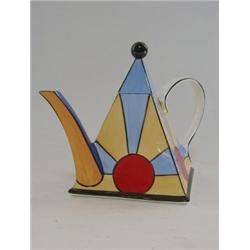 A BRIAN WOOD ART DECO STYLE TEAPOT, of pyramid form, ball finial, 'New York' pattern, signature t...