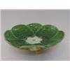 Image 1 : A MAJOLICA DESSERT COMPORT, c.1880, modelled as a lily pad, three ball feet, diameter 26cm  £50-7...