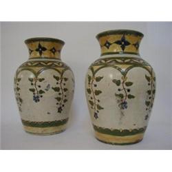 A PAIR OF ART POTTERY BALUSTER VASES, dated (18) 99, sgraffito border and stylized foliage, blue,...
