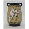 Image 1 : AN AMPHORA SECESSIONIST VASE, early 20th Century, twin handled, pink and green parrots on a buff...