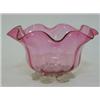 Image 1 : A RUBY GLASS BOWL, wavy rim, clear pincered foot, height 8cm  £30-40...