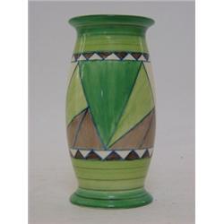 A CLARICE CLIFF 'KILLARNEY' PATTERN VASE, No.265, geometric design in green, printed marks, heigh...
