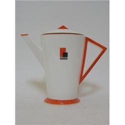 A SHELLEY BONE CHINA COFFEE POT, Vogue shape, pattern No.11792, Mode, height 17cm  £30-40...