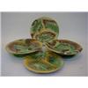 Image 1 : A MAJOLICA PART DESSERT SET, 19th Century, pair of comports, and pair of plates, moulded vine lea...
