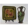 Image 1 : A BRETBY ART POTTERY SQUARE TRAY, late 19th Century, moulded floral design, green and caramel maj...