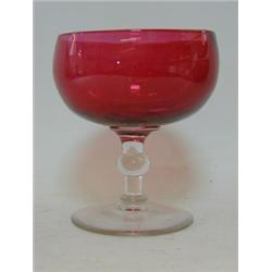 A RUBY GLASS SUGAR DISH, second half of the 19th Century, on clear knop stem, pontil base, height...