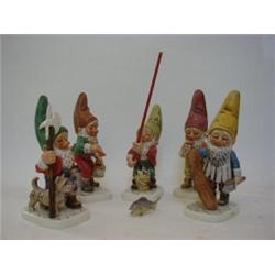 A SERIES OF FIVE GOEBEL GNOMES, 'Kuni', 'Wim', 'Conny', 'Petri' and another with Brandy bottle, e...