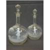 Image 1 : A PAIR OF MARY GREGORY STYLE GLOBE DECANTERS, late 19th Century, clear glass, pontil bases, drop...