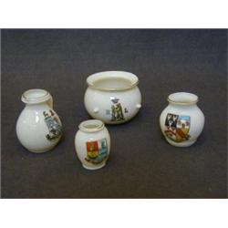 GOSS CRESTED CHINA, four items, Guy's Porridge Pot, Ancient Lichfield Jug, Ancient Nottingham Urn...
