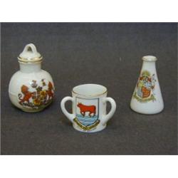 GOSS CRESTED WARE, three items, Oxford Loving Cup, Welsh Milk Can and St Pancras Vase (3)  £30-40...