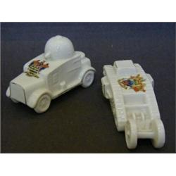 TWO CRESTED CHINA MILITARY TANKS, (2)  £20-30...