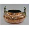 Image 1 : AN ARTS AND CRAFTS COPPER PLANTER, hammered finish with frogs and insects, stylized twin brass ha...