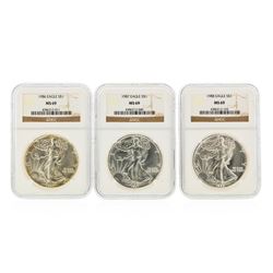 Set of (3) 1986-1988 $1 Silver Eagle Coins NGC Graded MS69