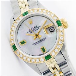 Womens Rolex Two-Tone Baguette Emerald DateJust Wristwatch