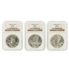 Image 1 : Set of (3) 1986-1988 $1 Silver Eagle Coins NGC Graded MS69