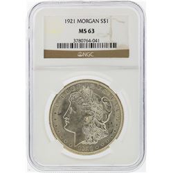 1921 $1 Morgan Silver Dollar Coin NGC MS63