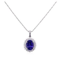 14KT White Gold 5.14ct Tanzanite and Diamond Pendant With Chain