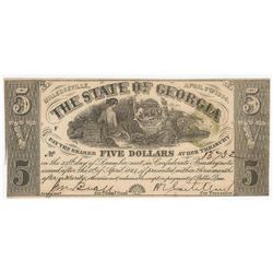 1864 $5 The State of Georgia Confederate Treasury Note