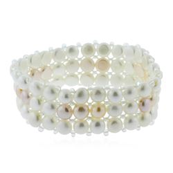 3 Row Cultured White Pearl Bracelet