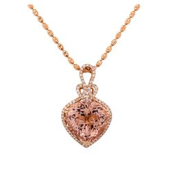14KT Rose Gold 15.84ct Morganite and Diamond Pendant with Chain