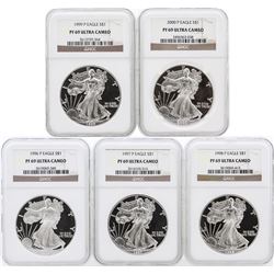 5 Coin Set 1996-2000 Silver Eagle Coins NGC PF69 Ultra Cameo