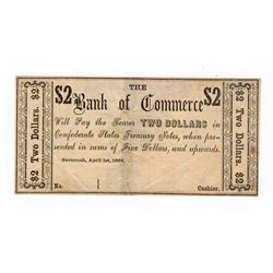 1864 $2 Bank of Commerce Confederate Currency Note