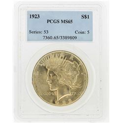 1923 $1 Peace Silver Dollar PCGS Graded MS65